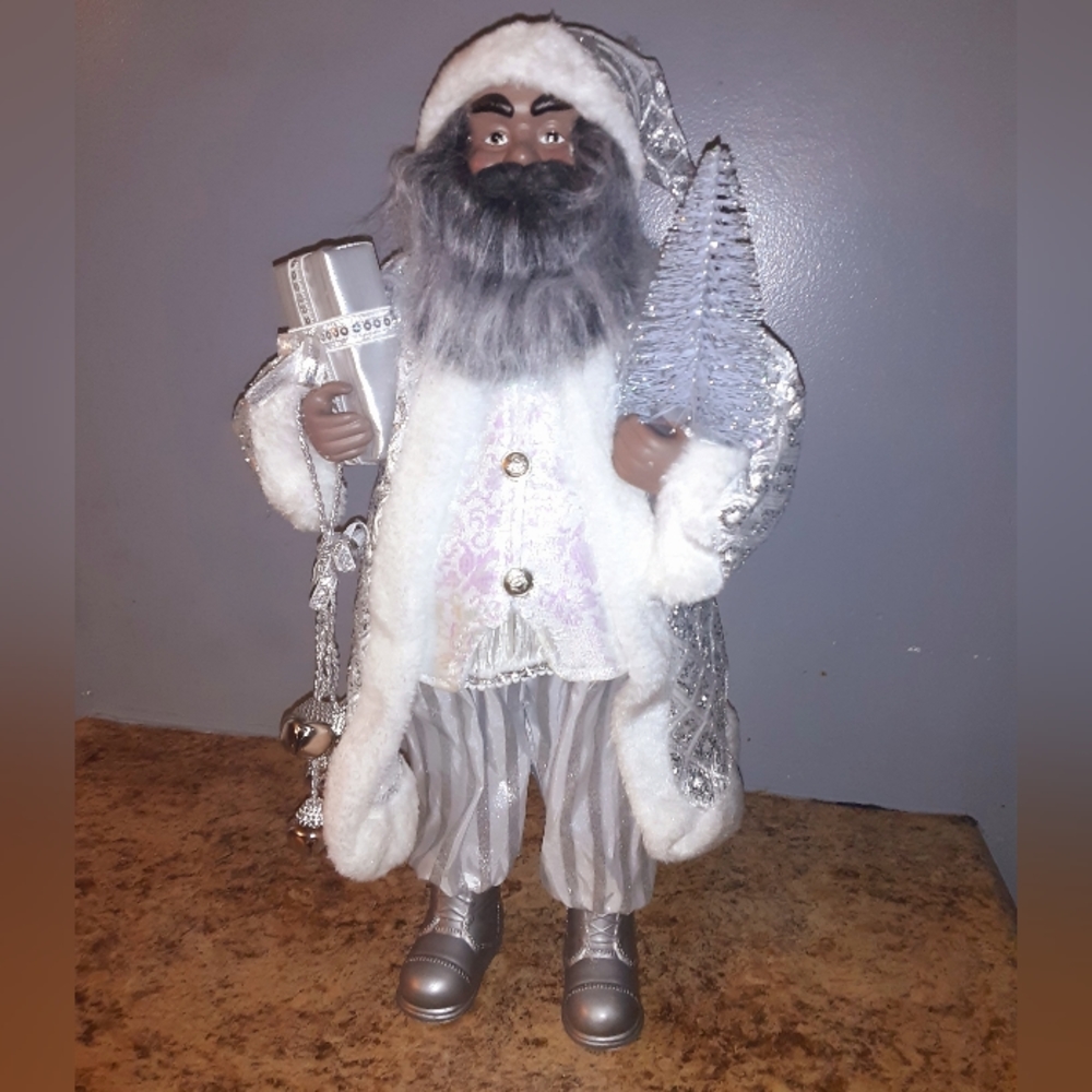 African American/Black Santa Claus Metallic Silver & White Robe
